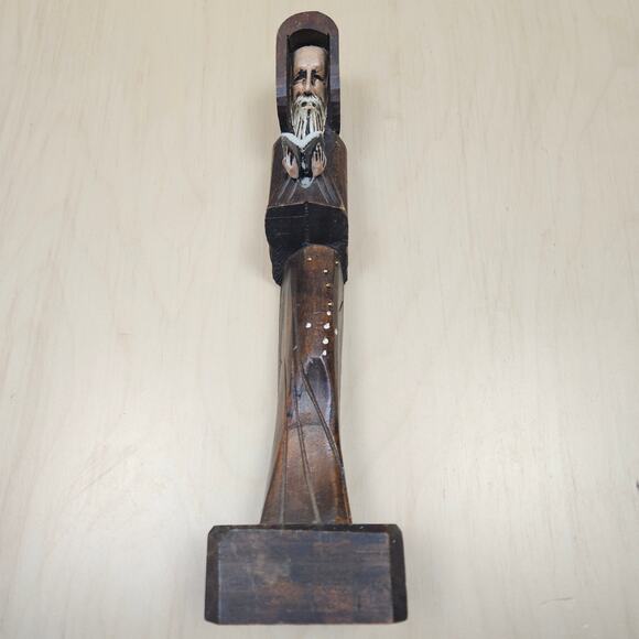 Vintage Carved Wood Monk Religious Figure Holding Bible W/Rosary Statue Priest - Picture 1 of 8